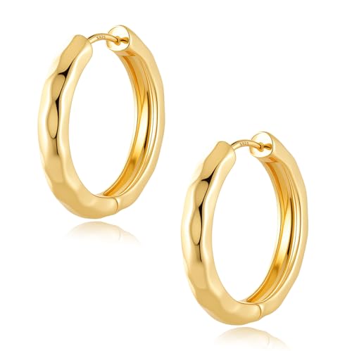 14K Gold Plated Chunky Hoop Earrings for Women, Hypoallergenic 925 Sterling Silver Posts, Lightweight Stylish Jewelry - color: GOLD