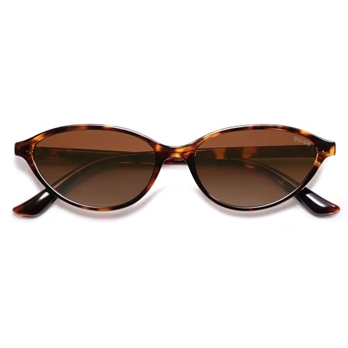 SOJOS Trendy Polarized Oval Sunglasses for Women Retro Chic 90s Shades Lightweight Sunnies SJ2656 - color: Brown Tortoise Frame Brown Grading Lens