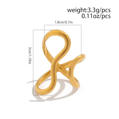 Thumb Rings for Women Chunky Gold Rings for Women Non Tarnish Stainless Steel Adjustable Rings Thumb Silver Ring Wave Curve Ring Dainty Unique Rings - style: 1 - gold