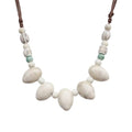 Boho Round Colorful Ceramic Beaded Necklace, Adjustable Hippie Statement Necklace, Handmade Ethnic Jewelry Gift for Women - color: White