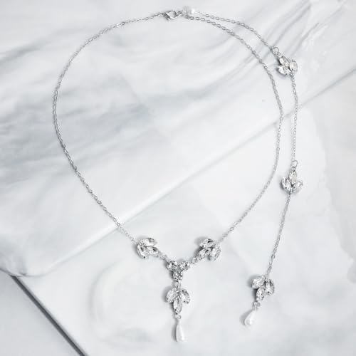 Rhinestone Back Chain Necklace for Backless Dress Back Necklace Crystal Bridal Pearl Drop Back Chain Shoulder Body Jewelry