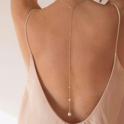 Rhinestone Back Chain Necklace for Women Bridal Wedding Sexy Rhinestone Backdrop Chain Waist Belly Chains Trendy Body Chains Jewelry - style: GoldW