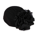 Women Big Flower Turban Hat Head wrap Headwear Cancer Chemo Beanie Cap Hair Loss Cover - color: Black