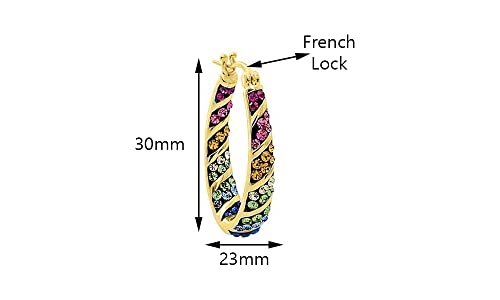 Savlano 14K Gold Plated Inside Out Multicolor Rainbow Crystal Hoop Earrings For Women Comes With Gift Box - color: Yellow Gold