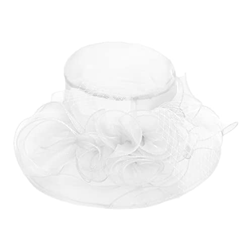 ORIDOOR Women’s Organza Church Tea Party Wedding Fascinator Derby Hat Wide Brim Sun Hats - color: D5-white