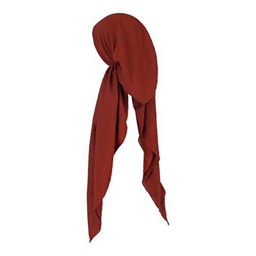 Pretied Head Scarves for Women Featuring Lightweight Crimped Material and Attractive - color: Solid Rust