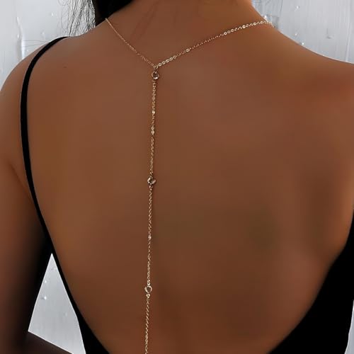 Rhinestone Back Chain Necklace for Women Bridal Wedding Sexy Rhinestone Backdrop Chain Waist Belly Chains Trendy Body Chains Jewelry - style: 4Gold