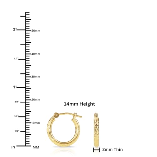 14k Yellow Gold Hand Engraved Diamond-cut Round Hoop Earrings - style: 14mm (0.55 inch)