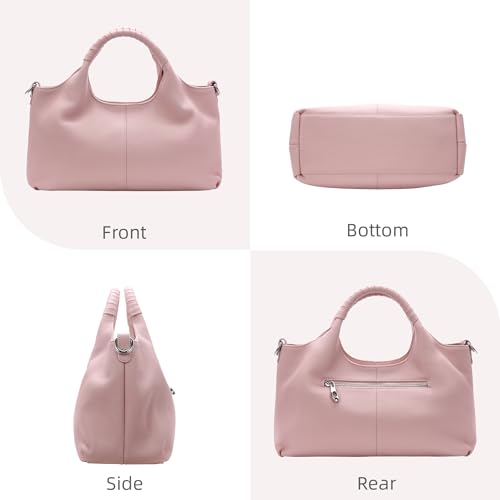Iswee Genuine Leather Shoulder Bags Purses and Handbags for Women Satchel Designer Cross Body Hobo Medium Size Tote - color: Pink
