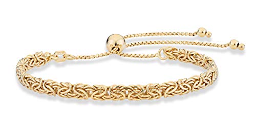 Miabella Italian 925 Sterling Silver, 18K Gold Plated 4mm Byzantine Adjustable Bolo Link Chain Bracelet for Women Handmade in Italy - style: yellow-gold-plated-silver