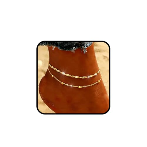 925 Sterling Silver Ankle Bracelets for Women 14K Gold Plated Layered Anklet Sets Dainty Heart Anklets Chain Waterproof Beach Foot Jewelry Gifts - style: Style2-Gold