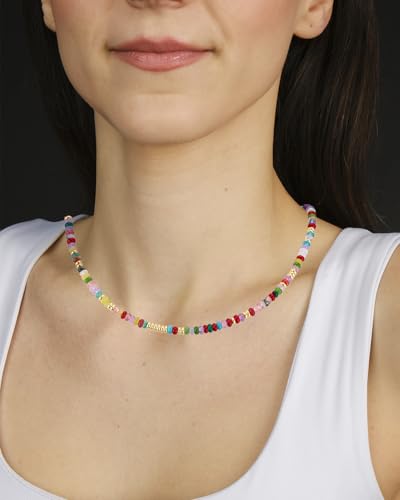 Boho Beaded Necklace for Women, Colorful Natural Stone Choker Necklace, Summer Beach Bead Necklaces Handmade Jewelry Birthday Gifts - color: 4MM