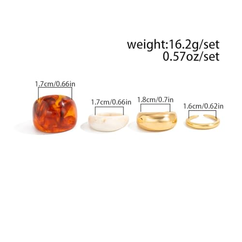 Chunky Adjustable Open Ring for Women Vintage Resin Geometric Ring Boho Statement Ring Set CZ Fashion Classic Jewelry Accessories - color: Gold