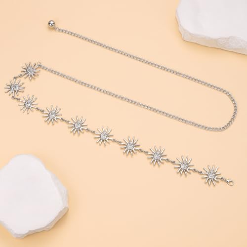 Gold Star Waist Chain Belt for Women Boho Sun Starfish Bikini Jewelry Festival Rave Outfits Waterproof Belly Body Chain - style: Sliver Sun