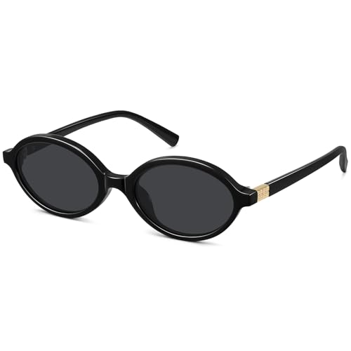 WOWSUN Retro Oval Sunglasses Womens Trendy Sun Glasses Sunnies UV400 Protection - color: Oval-bright Black Frame Grey Lens a