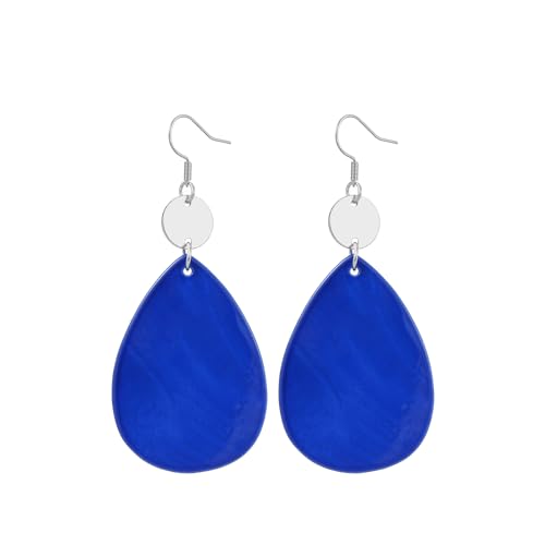 Elisheva Bohemian Lightweight Mother of Pearl Shell Drop Dangle Earrings for Women, Boho Chic Hippie Waterdrop Statement Jewelry Gift - color: blue