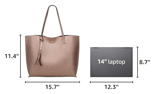Dreubea Women's Soft Faux Leather Tote Shoulder Bag from, Big Capacity Tassel Handbag - color: Bronze