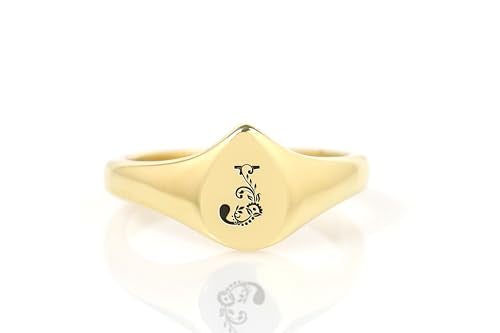 Engraved Name Initials Ring - Custom Initial Ring - Personalized Signet Ring - Small Delicate Teardrop Ring