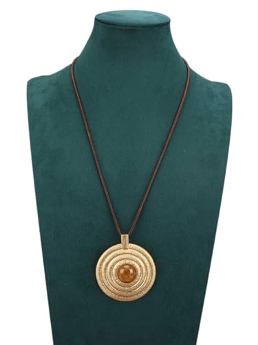 JAOYU Boho Necklace for Women Large Pendant Necklace Boho Long Choker Leather Gold Necklace Vintage Earthy Jewelry Trendy - style: Chunky Hippie Necklaces