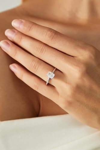 EAMTI 1/2/3/4CT 925 Sterling Silver Engagement Rings Radiant Cut Solitaire Cubic Zirconia CZ Wedding Promise Rings for Her Wedding Bands for Women Size 3-11 - color: Silver-1CT