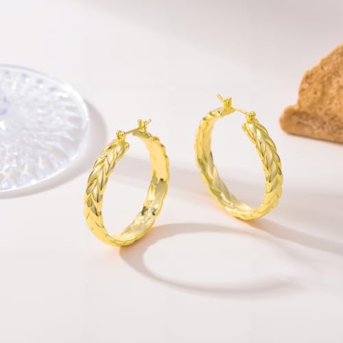 Gold Hoop Earrings for Women 14K Gold Earrings for Women Thick Large Earrings Gold Huggie Earring Womens Lightweight Hypoallergenic - color: Wheat Gold