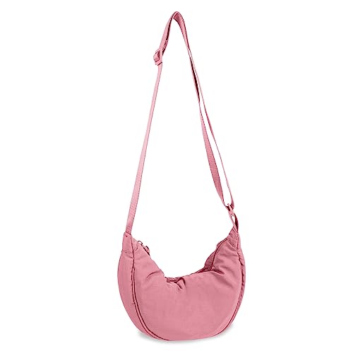 Nylon Crescent Crossbody Bag for Women Purses Trendy Men,Small Travel Sling Bag Hobo - color: Pink, size: Small