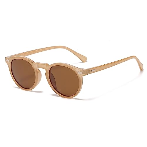 LJCZKA Round Polarized Sunglasses for Men Women Retro Small Face Sunglasses Polarized Vintage Sun Glasses UV400 Protection - color: Brown Brown