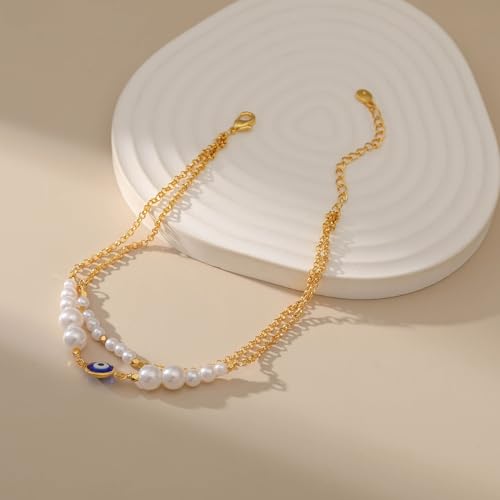 Yumikoo 18k Gold Plated Anklet Ankle Bracelets for Women - style: Evil Eye Pearl