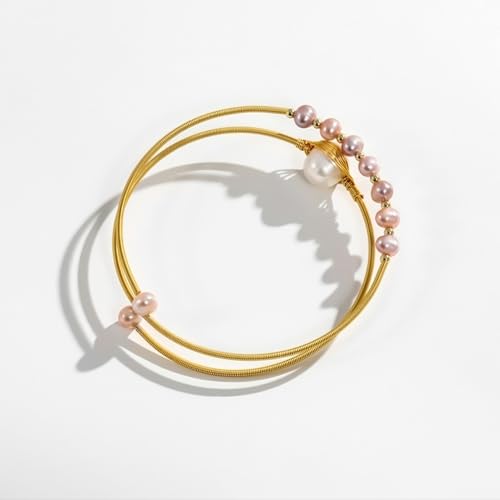 Handcrafted Natural Freshwater Baroque Pearl Bracelet,Winding Design,Opening Adjustable,14k Gold Plated Material