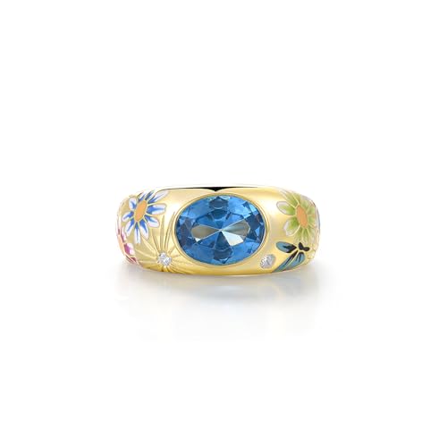 Santuzza 925 Sterling Silver Enamel Flower Pattern Ring for Women - color: Daisy & Butterfly