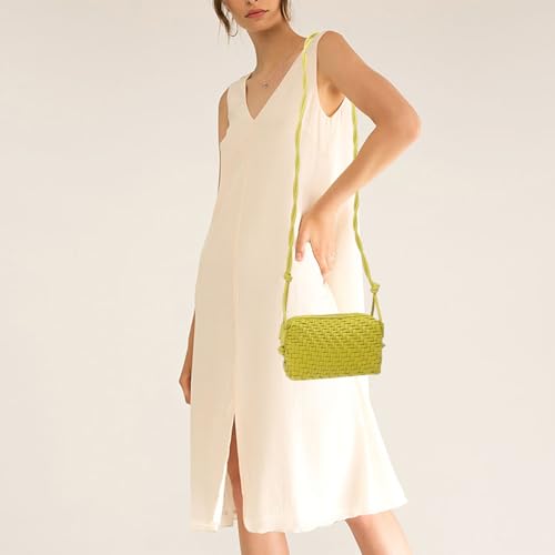 Woven Crossbody Bags for Women Handwoven Purses Vegan Leather Small Handbag Handmade Shoulderbag | Lightweight - color: Light Green