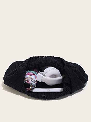 ENBEI Women's Crochet Tote Bag Knit Shoulder bag,Aesthetic Bag,Cute Eco-Friendly Tote for Travel,Daily Use,Gift Box Packaging - color: Black