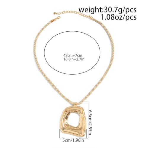 Chunky Gold Large Hollow Square Pendant Long Rope Necklaces for Women, Boho Big Silver Ethnic Style Necklace Statement Party Festival Jewelry Gifts - color: Gold