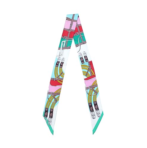 JERLA 100% Mulberry silk Scarf bag scarf Head Hair Ribbon Handbag Handle wrap Tie Bundle Neckerchief Scarf for women - color: Chewing Ring Green White