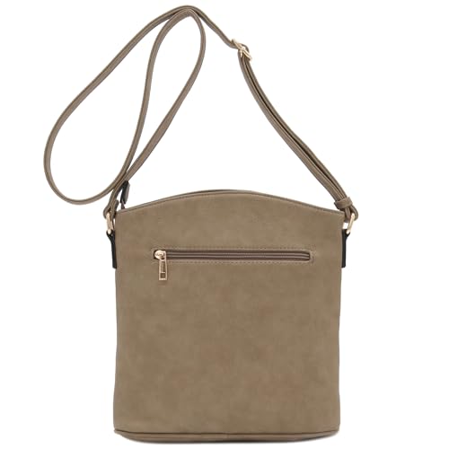 ALYSSA Triple Zip Pocket Large Crossbody Bag - color: Travertine