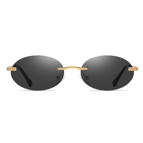 Retro Oval Sunglasses Rimless Small Round Glasses Frameless UV400 Men Women Fashion Shades - color: Black