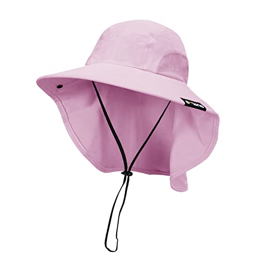 Tirrinia Wide Brim Sun Hat with Neck Flap for Men & Women, Breathable Hiking Fishing Safari Hat, Outdoor UV Protection Cap - color: Dusty Pink