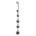 COOLSTEELANDBEYOND Belly Chain Belly Button Ring Body Jewelry Piercing Navel Ring with Long Dangle Cubic Zirconia - color: C-Metal Color:Silver; Stone Color:Black