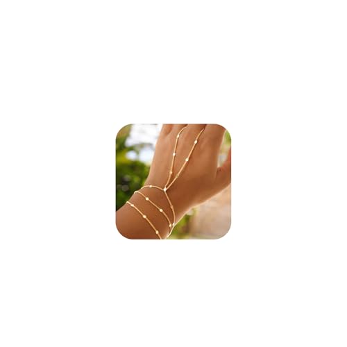 Hand Chain Bracelet for Women Trendy, Dainty Silver Beaded Finger Ring Bracelet Non Tarnish Minimalist Adjustable Simple Cute Silver Bracelets Waterproof Fashion Jewelry - color: Gold-05