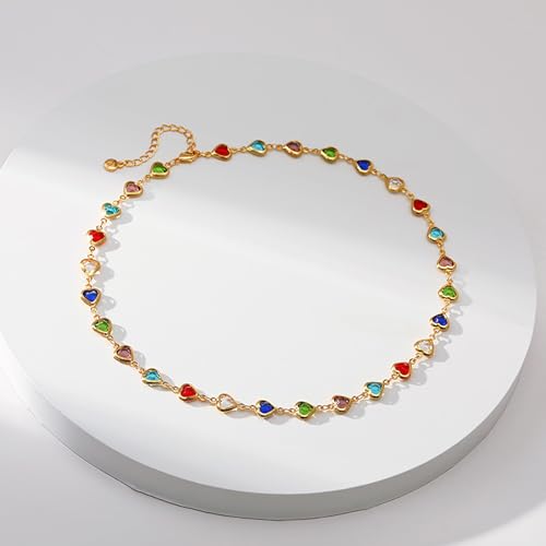 Beaded Choker Necklaces for Women 18k Gold Plated Dainty Gold Choker Necklaces for Women - style: heart cz choker 2
