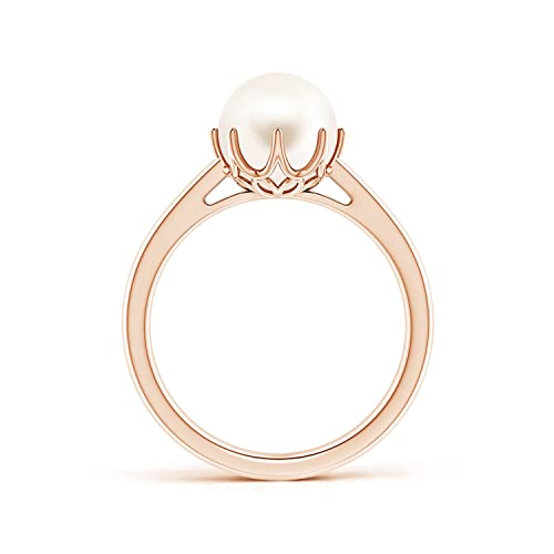 Angara Freshwater Pearl Crown Ring in Silver/14K Solid Gold/Platinum | Freshwater Pearl Solitaire Ring for Women | June Birthstone, Anniversary Jewelry Gift - color: Rose Gold, size: 5