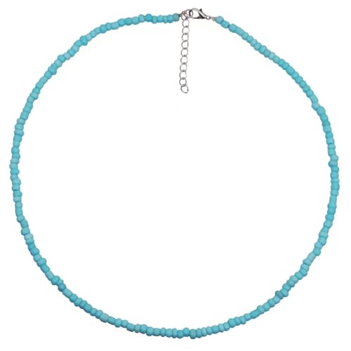 PINK TOWN Colorful Beaded Necklace Bohemian Rice Beads Choker Handmade Summer Beach Necklace for Women - color: Blue1
