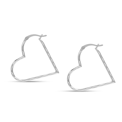 LeCalla 925 Sterling Silver Heart Hoop Earrings for Women | Love Theme Heart Shaped Hoop Earring | Womens Italian Love Heart Earrings Hoops - color: Diamond-Cut Heart
