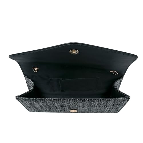 Straw Clutch Purse for Women Envelope Clutch Handbags for Summer Beach Evening Shoulder Crossbody Bag - color: Black