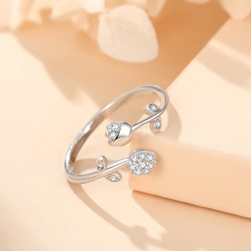 Adjustable Women's Cubic Zirconia Leaf Shaped Ring, 18K Gold-Plated Exquisite Stackable Women's Ring, A Great Gift for Her - color: K