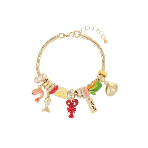 Madison Tyler Beach Bracelet for Women | Seahorse Octopus Tropical Fish Sea Turtle Shell Conch Beaded Charm Bracelet | Cute Gold Plated Adjustable Snake Chain Bracelet - style: summer