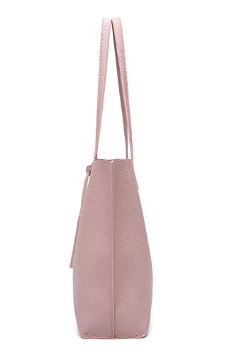 Dreubea Women's Soft Faux Leather Tote Shoulder Bag from, Big Capacity Tassel Handbag - color: Baby Pink