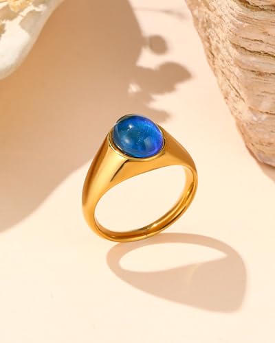 YeGieonr Mood Ring for Women, Non-Tarnish Gold Plated Stainless Steel Color Changing Ring, Dainty Stackable Rings for Women, Emotional Mood Sensing Jewelry Gift - color: gold