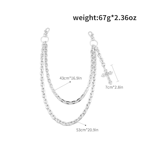 Pants Chain Wallet Chain Punk Chain Hip Hop Butterfly Lock Charm Jeans Chains Rock Chains for Women Men Hipster Women Fashion Trendy Waist Pants Chain Jewelry Clothing Accessories - color: Silver-Cross
