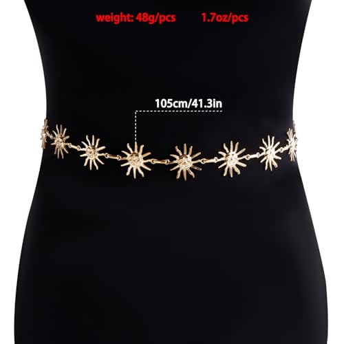 Gold Star Waist Chain Belt for Women Boho Sun Starfish Bikini Jewelry Festival Rave Outfits Waterproof Belly Body Chain - style: Golden Sun